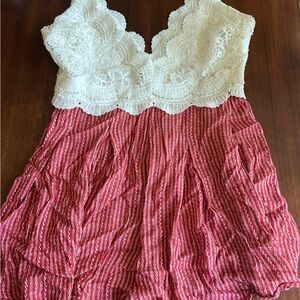 Red and White Lace romper